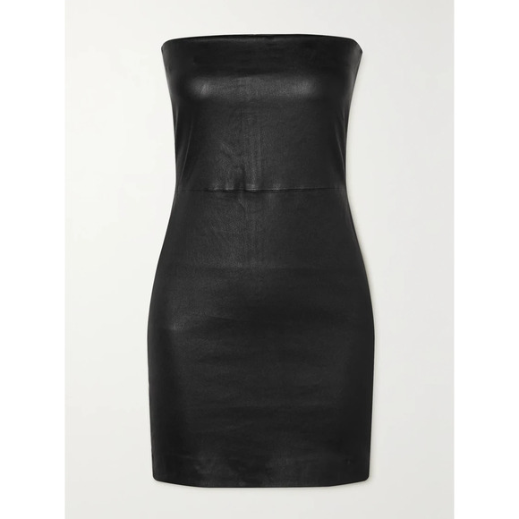 Sprwmn Strapless Black Leather Mini Dress Size M - Picture 1 of 5